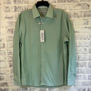 Monza Rosso Milano Tailored Fit Men Button Front L/S Check Green Plaid Shirt L